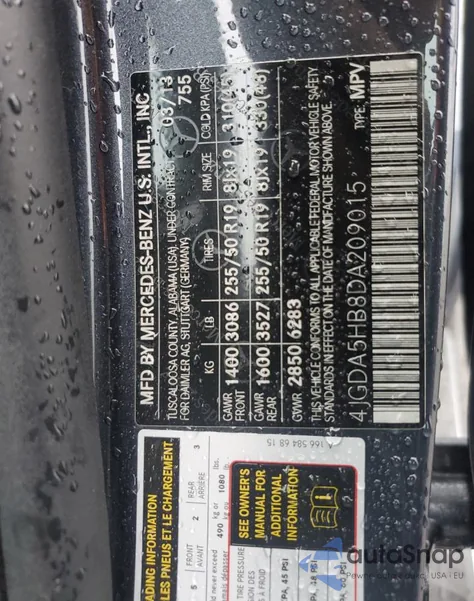 2013 Mercedes-Benz Ml 350 4Matic z USA, uszkodzony, nr VIN 4JGDA5HB8DA209015